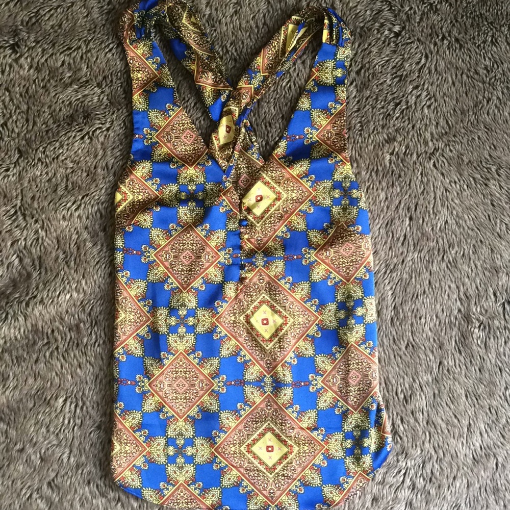Akira Chicago silk top with criss-cross back
